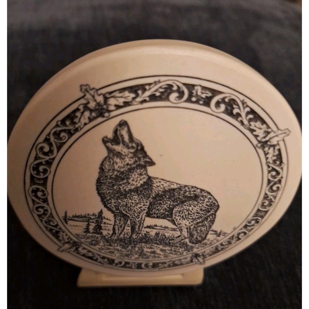 Faux Ivory Scrimshaw Etching Of a Lone Wolf